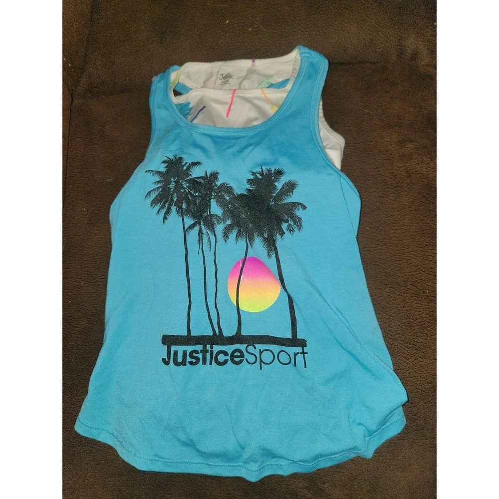 Justice sport palm trees‎ tank bra and shorts size 7 8 active wear